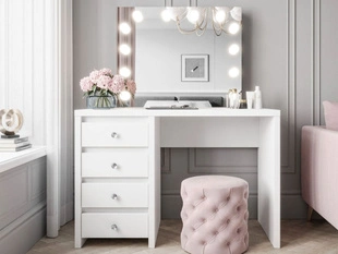 Coiffeuse avec grand miroir et éclairage Nesso Blanc mat