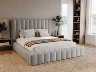 Lit Coffre rembourré avec sommier relevable 180x200 Rotto Gris clair