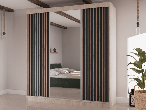 Armoire Portes Coulissantes Lucena Chêne Sonoma, Noir