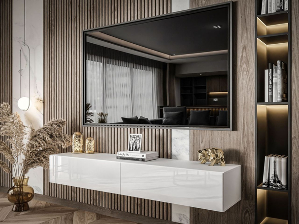 Meuble TV Rangement Sorelle Blanc brillant