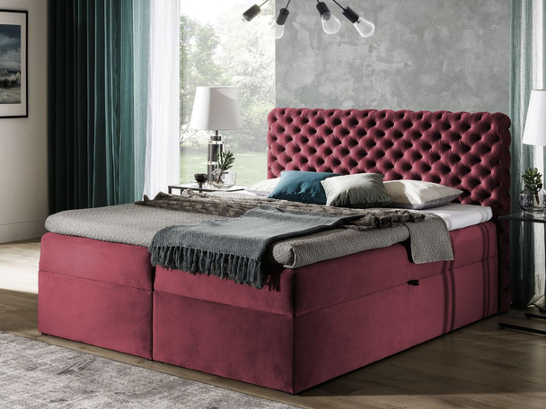 Lit Boxspring avec Coffre de Rangement 180x200 Cleo Rouge
