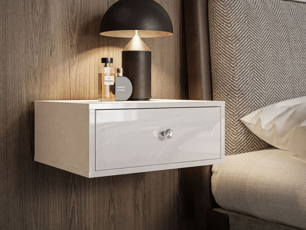Table de chevet suspendue avec tiroir Brisa Brillant blanc