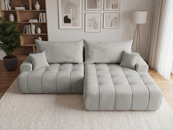 Canapé d'Angle Convertible avec Coffre Tulio droit Gris