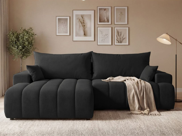 Canapé d'Angle Gauche Convertible avec Coffre Caleo Noir