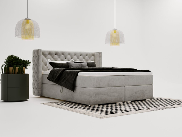 Lit Boxspring avec Coffre de Rangement 140x200 Lion Gris