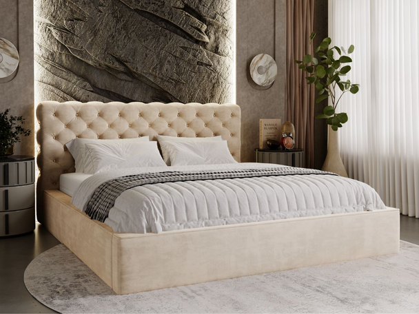 Lit Coffre rembourré avec sommier relevable 160x200 Apollo Beige