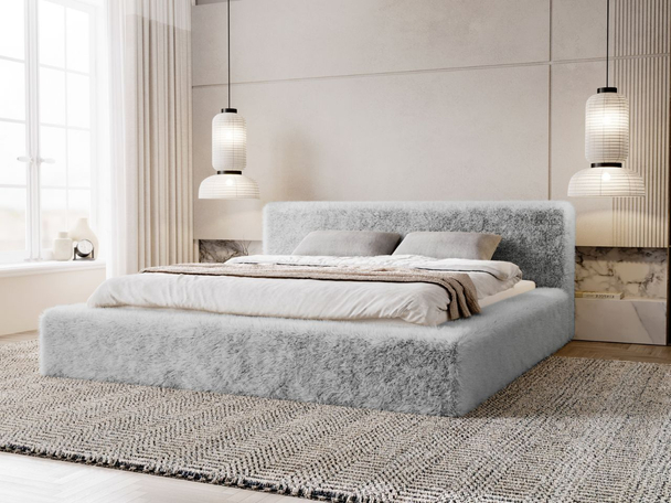 Lit Coffre rembourré avec sommier relevable 180x200 Enjoy Gris clair