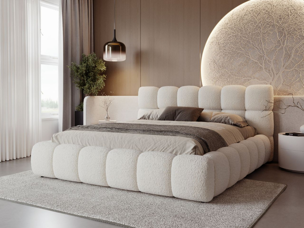 Lit Coffre rembourré avec sommier relevable 200x200 Modo Beige