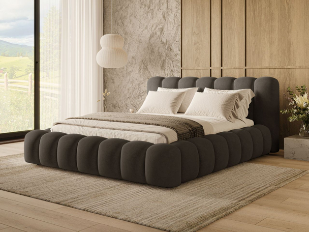 Lit Coffre rembourré avec sommier relevable 140x200 Averia Gris foncé