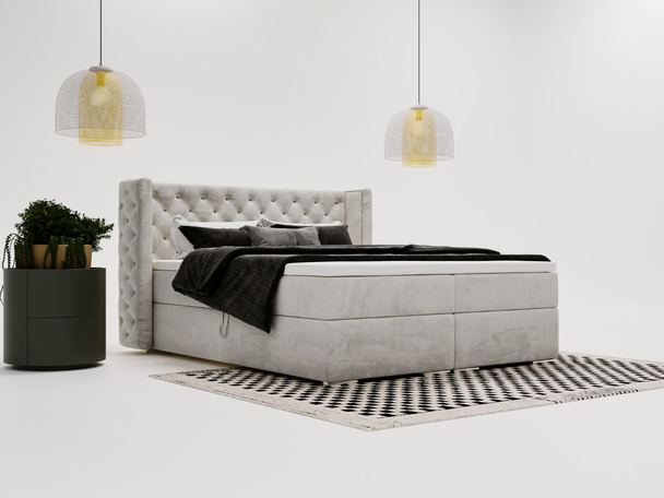 Lit Boxspring avec Coffre de Rangement 120x200 Lion Gris clair