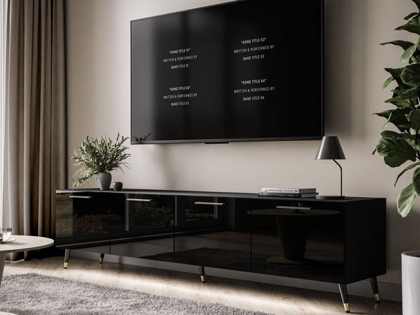 Meuble TV Rangement avec éclairage LED Noaé Noir