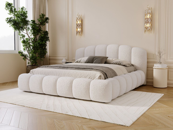 Lit rembourré avec coffre de rangement et sommier 180x200cm modèle Cloud Soft Beige