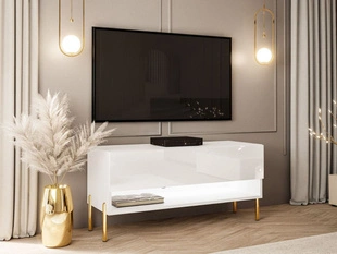 Meuble TV de 90 cm avec éclairage LED Aurelie Brillant blanc