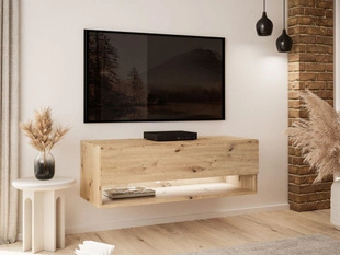 Meuble TV mural de 90 cm avec éclairage LED Aurelie Chêne Artisan