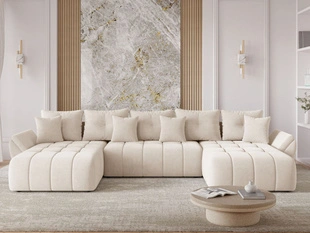 Canapé Panoramique Convertible avec Coffre Decor U Beige