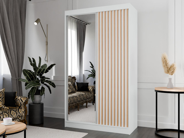 Armoire avec Miroir Loreto Blanc, Chêne Wotan