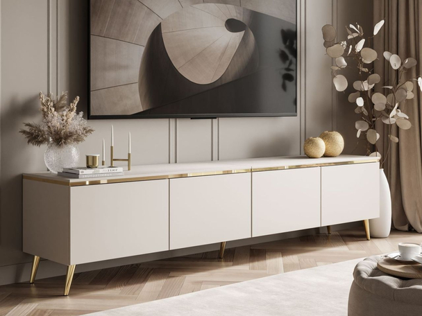 Meuble TV élégant avec éclairage LED Celle Cachemire mat
