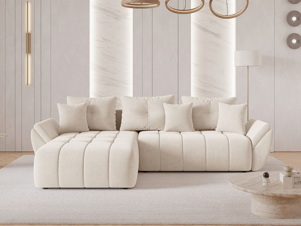 Canapé d'Angle Convertible avec Coffre Réversible Decor L Beige