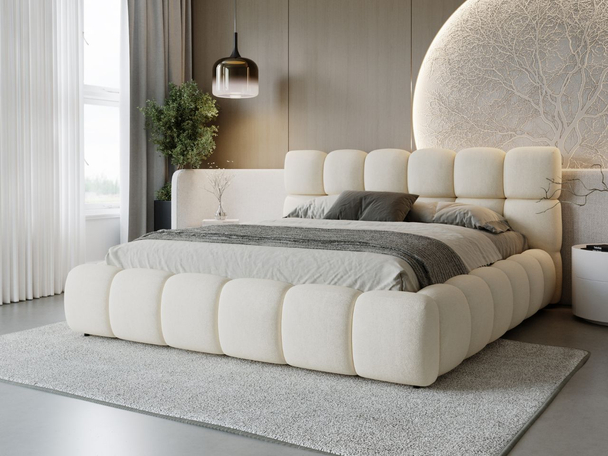 Lit Coffre rembourré avec sommier relevable 140x200 Modo Beige