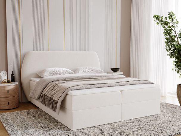Lit Boxspring avec Coffre de Rangement 140x200 Bogota Crème