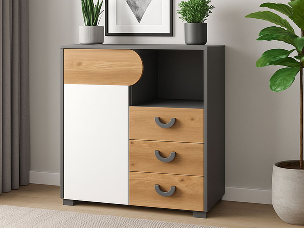 Commode de Rangement Casa Chêne de Nash, blanc, gris