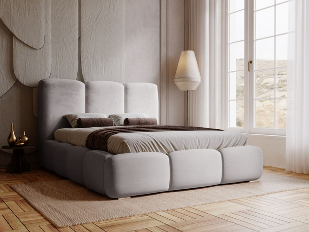 Lit Coffre rembourré avec sommier relevable 140x200 Bubble Gris