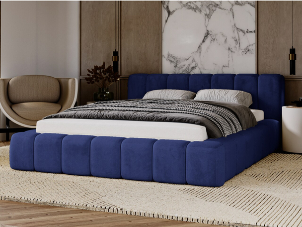 Lit Coffre rembourré avec sommier relevable 180x200 Ibiza Bleu foncé