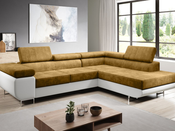 Canapé d'Angle Droite Convertible avec Coffre Solam L Blanc, Jaune