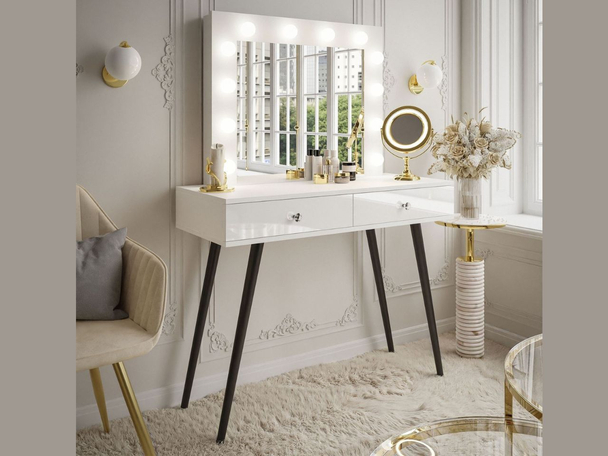 Coiffeuse avec miroir et éclairage LED Olivine Brillant blanc
