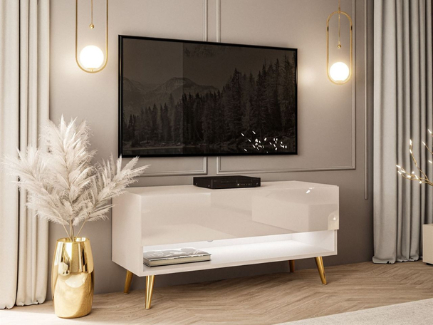 Meuble TV de 90 cm avec éclairage LED Aurelie Cachemire brillant