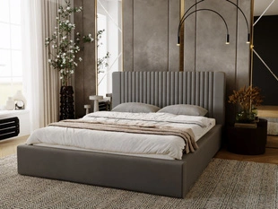 Lit Coffre rembourré avec sommier relevable 140x200 Malmo Gris