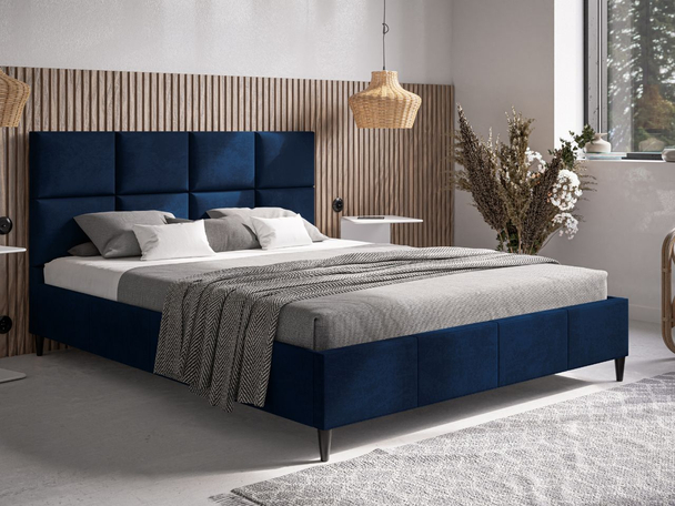 Łóżko tapicerowane ze stelażem 160x200 Luxe Ciemny niebieski