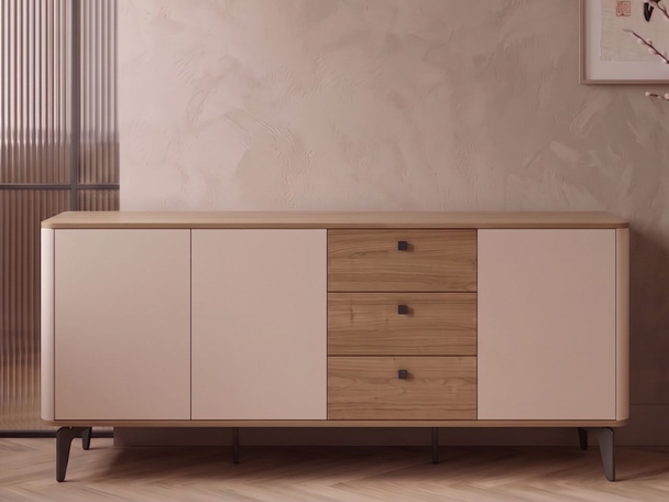 Commode avec portes et tiroirs 180 cm Arelis Cachemire, Noyer Royal