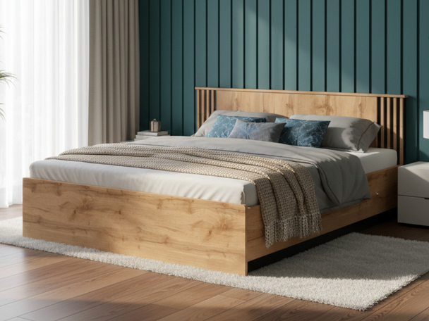 Lit Coffre rembourré avec sommier relevable 160x200 Lavore chêne de Wotan, noir