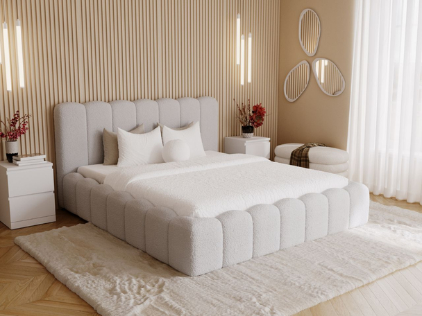 Lit Coffre rembourré avec sommier relevable 140x200 Smile Gris clair