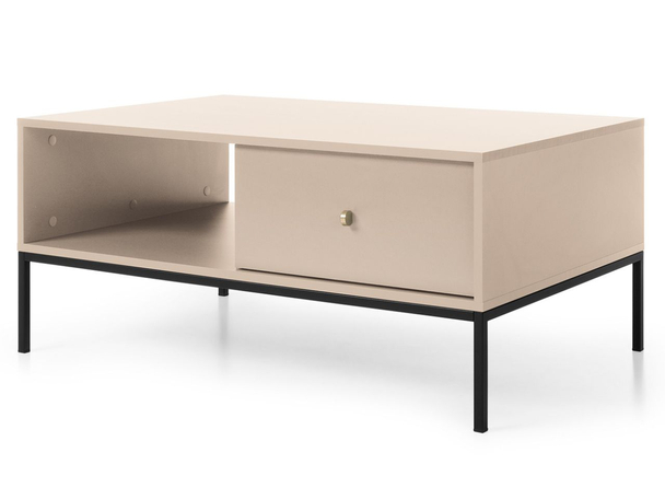 Table Basse avec Rangement sur Pieds Noirs Amor Beige Sable