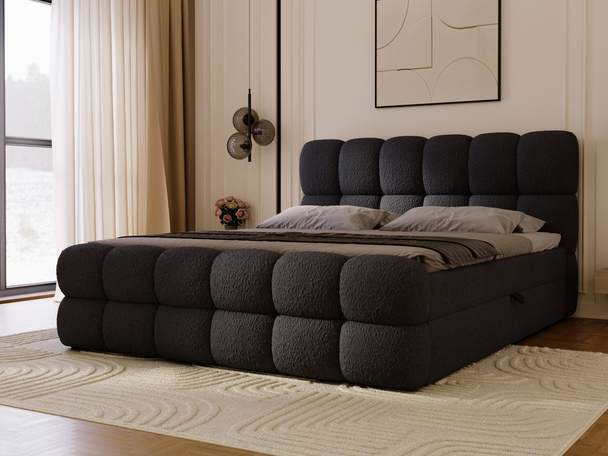 Lit Boxspring avec Coffre de Rangement 140x200 Modo Noir
