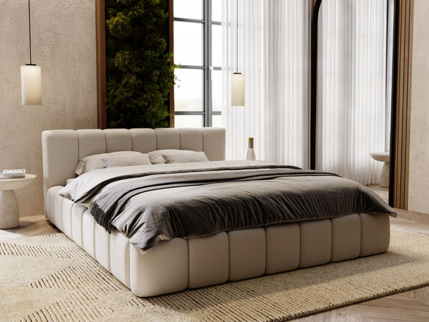 Lit Coffre rembourré avec sommier relevable 160x200 Split Gris clair