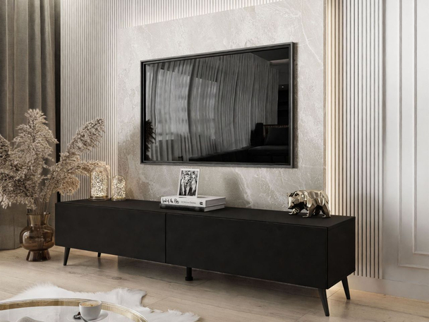 Meuble TV Rangement avec éclairage LED Sorelle Noir mat