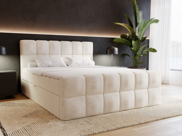 Lit Boxspring avec Coffre de Rangement 160x200 Alicante Beige