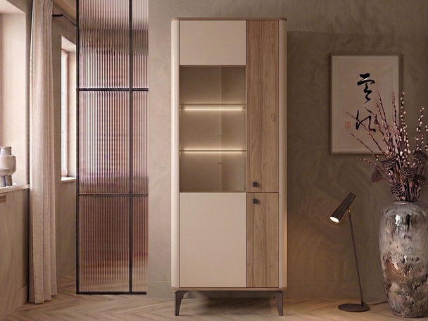 Vitrine haute avec éclairage LED Arelis Kashmir, Noyer Royal