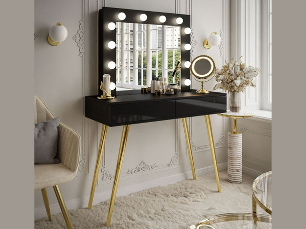 Coiffeuse avec miroir et éclairage LED Olivine Brillant noir