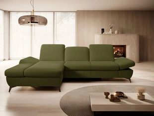 Canapé d'Angle Gauche Convertible avec Coffre Hannover Vert foncé