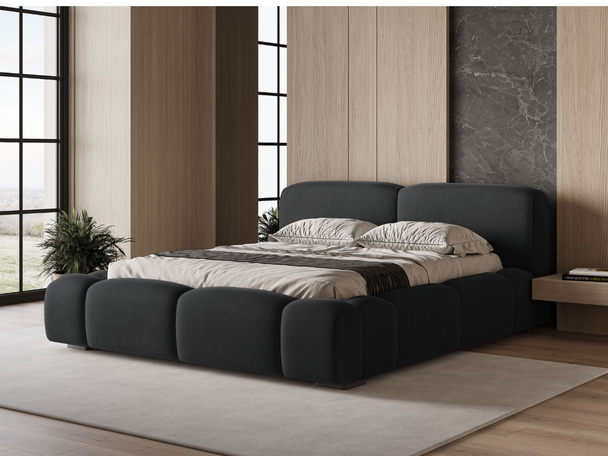 Lit Coffre rembourré avec sommier relevable 160x200 Aubi Noir
