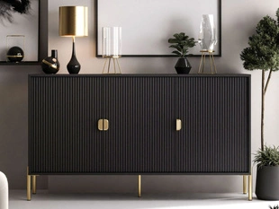 Commode avec portes et poignées dorées Orlean Noir mat