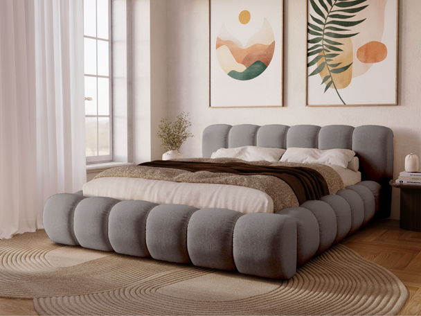 Lit Coffre rembourré avec sommier relevable 140x200 Doria Gris