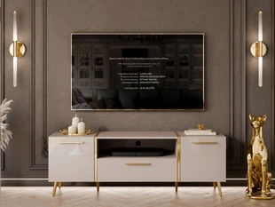 Meuble TV Rangement avec Portes et Tiroir Lunelie Cachemire