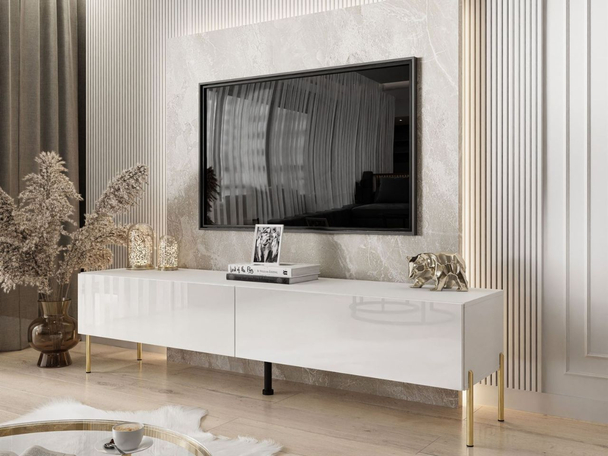 Meuble TV Rangement avec éclairage LED Sorelle blanc brillant