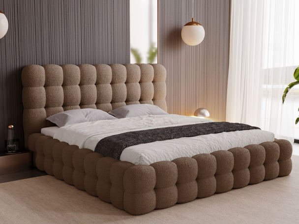 Lit Coffre rembourré avec sommier relevable 140x200 Twist Marron