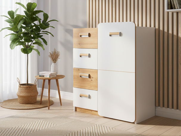 Commode de Rangement Lindo Blanc, chêne Nash